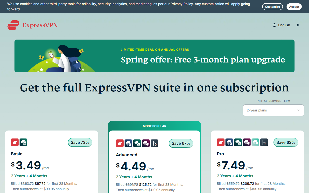 ExpressVPN 最新定價截圖