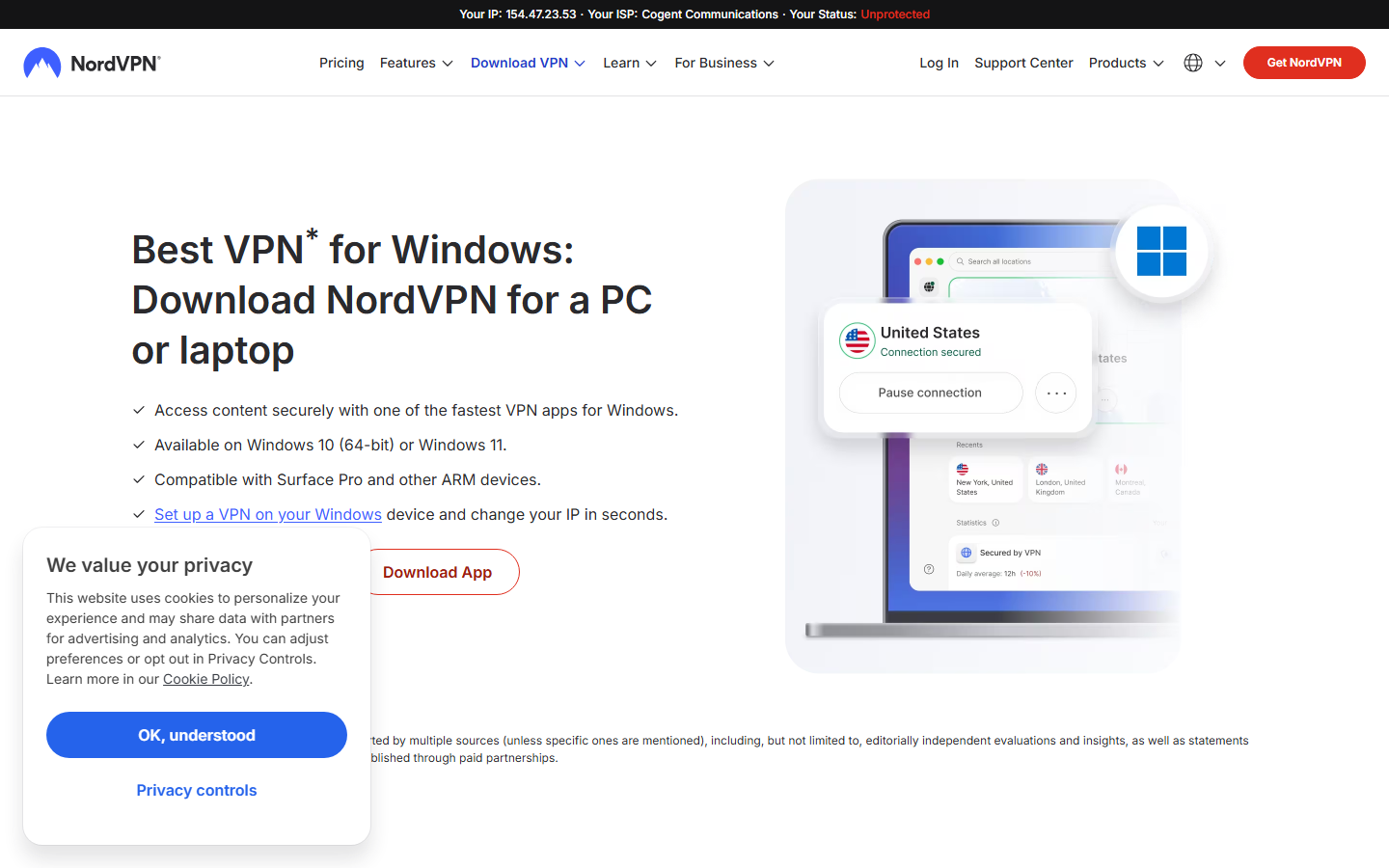 NordVPN Windows 下載頁